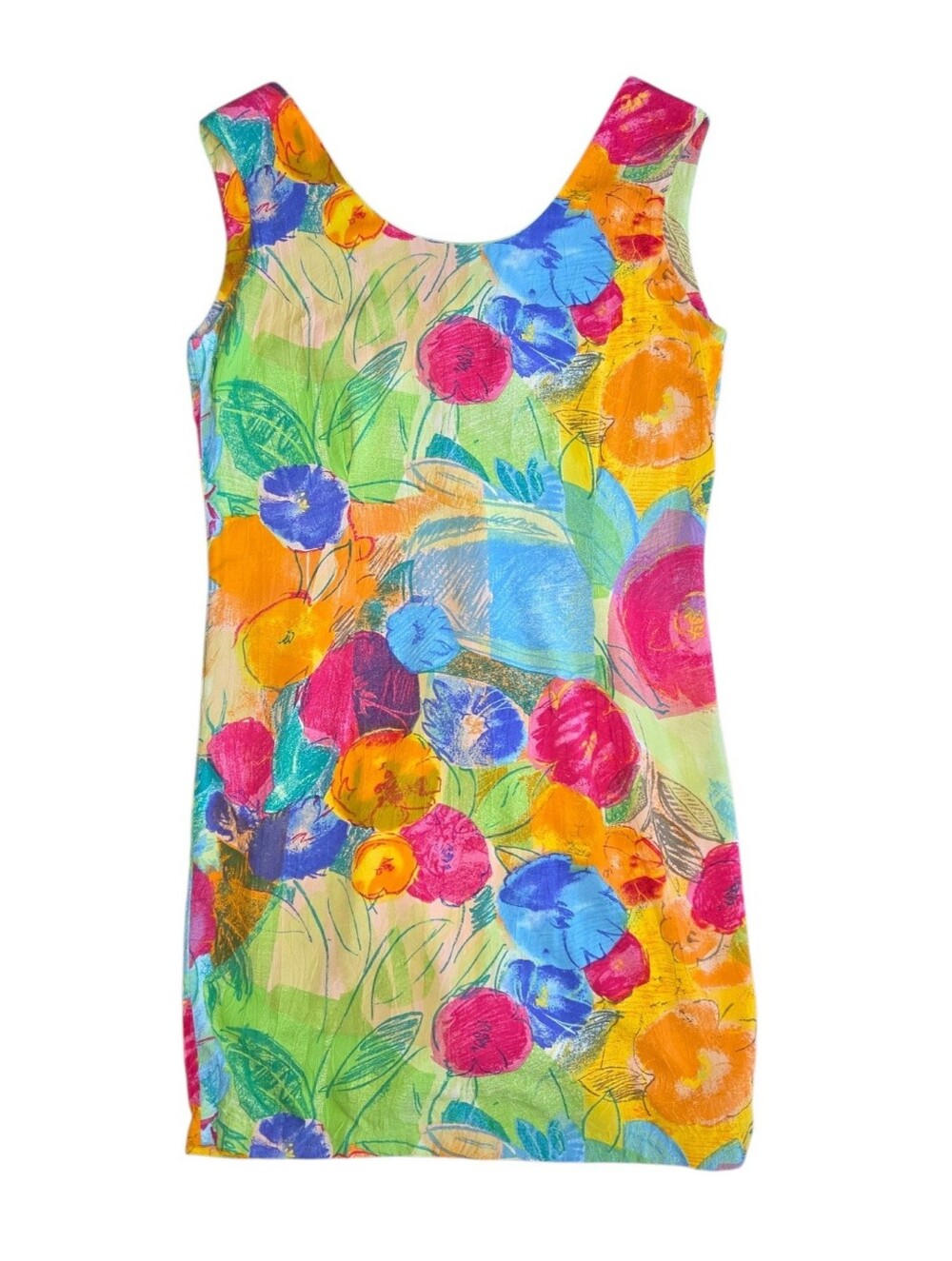 Vintage 90's Jams World Multicolor Abstract Floral Art Print Mini Dress Size 9